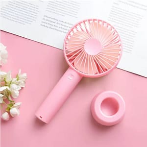 Mini Ventilador Rosa Portátil Usb Recargable Con Base