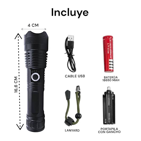 Linterna Led de metal recargable P50 - Imagen 6