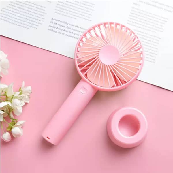 Mini Ventilador Rosa Portátil Usb Recargable Con Base