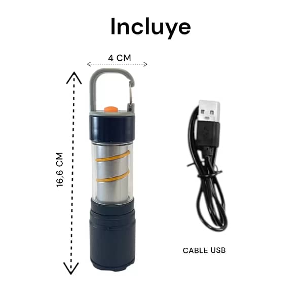 Mini Linterna/Lámpara con Zoom Recargable 3 Modos  160 Lúmenes - Imagen 2